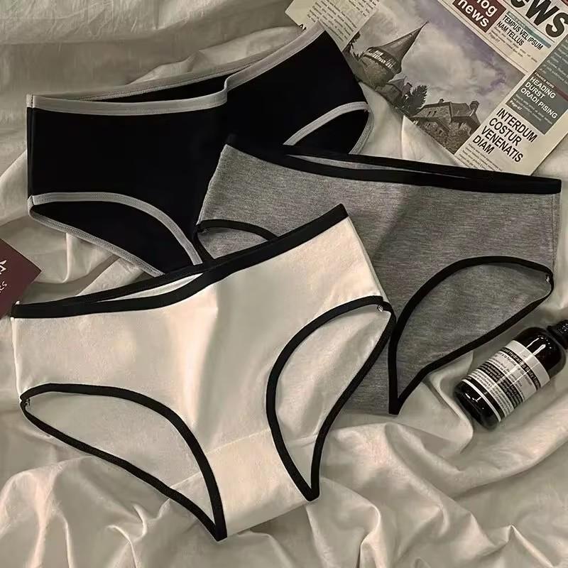 

3pcs Cotton Women s Panties Triangle Sports Style Minimalist Girls Underwear Mid Waist Japanese white black Women Underwear XL&3pcs