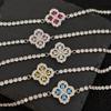 Bracelet Loop Four-Leaf Clover Bracelet Women'S Light Luxury Niche Full Of Diamond Snowflake Hand Jewelry Cold Wind High Sense