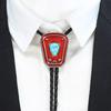 Tribal Faux Leather Rope Bolo Tie with Metal Enamel Stone Pendant Western Cowboy Necktie Jewelry Necklace Shirt Chain