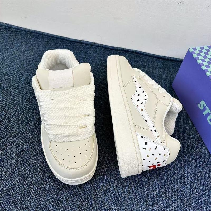 Chunky Luxury Women's Leather Sneakers Outdoor Breathable Lace-up White Casual Skatebaord Shoes Female Walking Footwear De Mujer