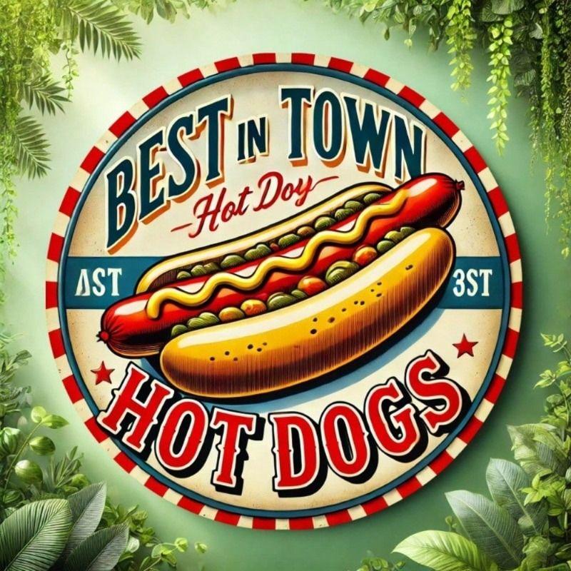 

Hot Dog Theme Round Metal Wall Sign for Restaurant