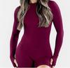 Women's Matte Long Sleeve Open-Back Yoga Jumpsuit with Shorts - Stylish Fitness Attire