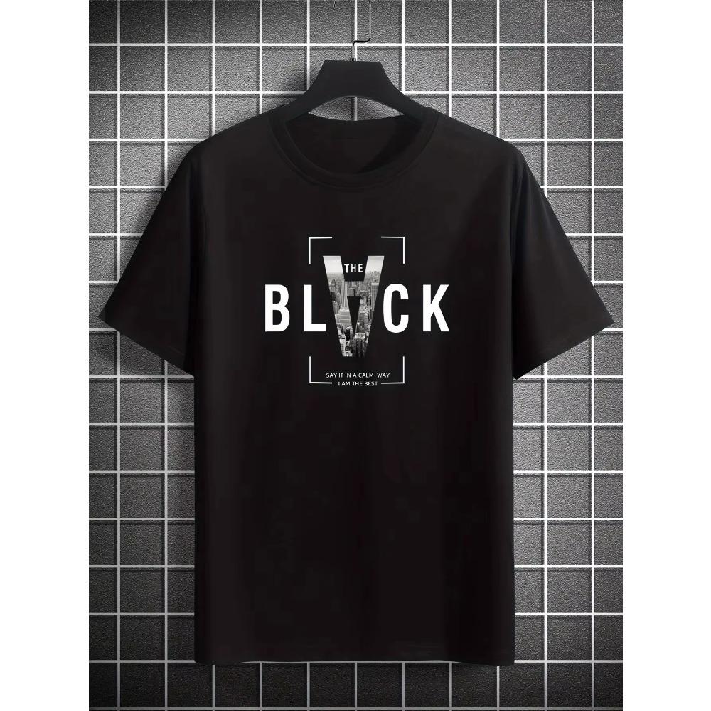 

Men s Summer 100% Pure Fashionable Casual Loose Creative Letter Printed Sports Round Neck Short Sleeved T-shirt Top S чёрный