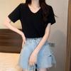 Simple and fashionable bottoming shirt U-neck front shoulder T-shirt women's short-sleeved white top spring and summer loose and casual