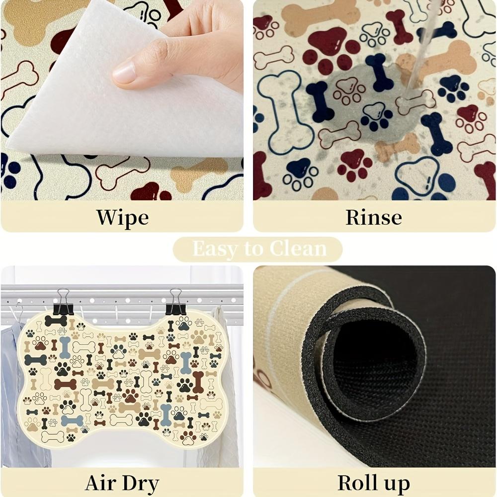 1 pièce Tapis Antidérapant Géométrique Arête de Poisson Empreinte de Patte pour Chien - Tapis pour Gamelles d'Eau et de Nourriture pour Chiens de Petite à Moyenne Taille, Facile à Nettoyer,