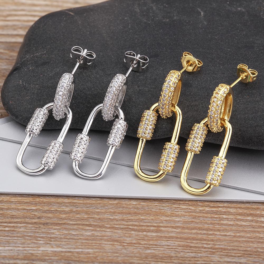 Nidin New Design Geometric Shiny Crystal Zircon Earrings Women Simple Fashion Jewelry Engagement Exquisite Party Gift Wholesale