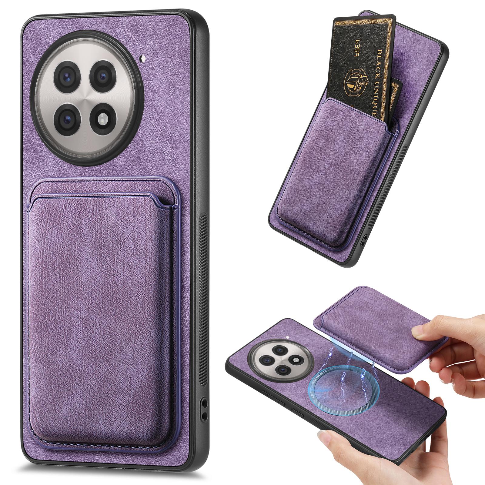 

For OnePlus 13R 5G Case Compatible with MagSafe Leather Back Cover with Detachable Card Holder Purple