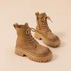 Martin Boots Women's Autumn and Winter New Soft Leather Comfortable Velvet Short Boots Thick-soled Heightening Locomotive Boots