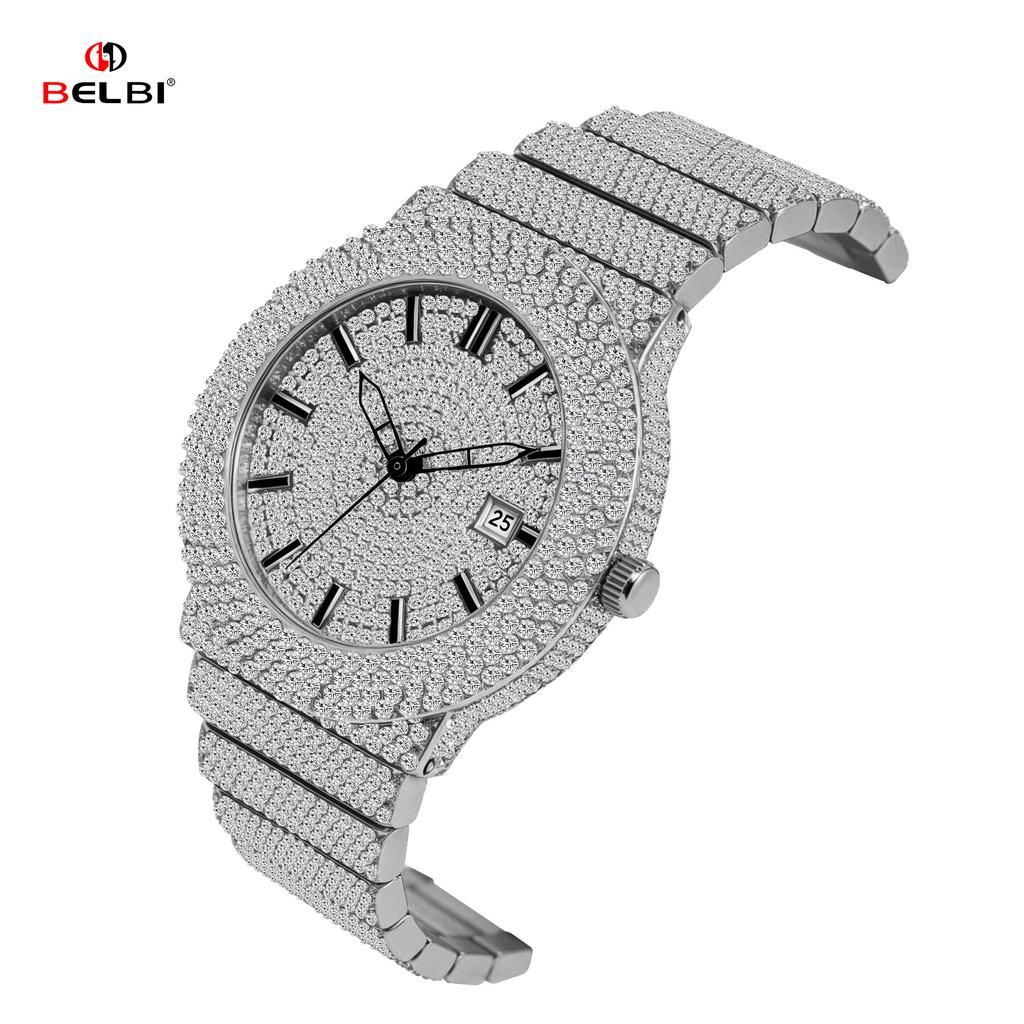 Damen Strass Uhren Hip Hop Stil Diamantbesetzte Quarz Armbanduhr Wasserdichte Schmuckuhr für Sie