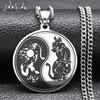 Yin Yang Cat Tai Chi Taoism Pendant Necklace for Women Men Stainless Steel Round Hip Hop Punk Chain Necklaces Jewelry N2521S05