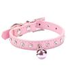 Adjustable Pet Dog Crystal Rhinestone Bell Collar Soft Faux Leather Neck Strap
