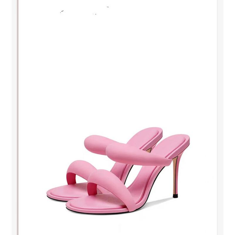 Fashion Brand Design Simple Solid Color Women's Slippers 2024 Summer New High Heel Black Gold Round Head Women's Sandals Size 34-46