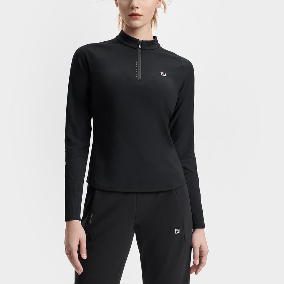 Fila Fitness Moisture Wicking Breathable Comfortable Solid Color Workout Top Women Tops Deep-Black A11W511210FBK