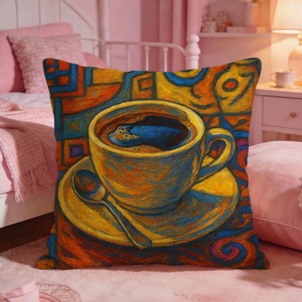 ArtCreative Art Coffee MugS Cushion Cover Premium Comfort Reversible Pillow Cove Two in One Design for Any Room Car Interior