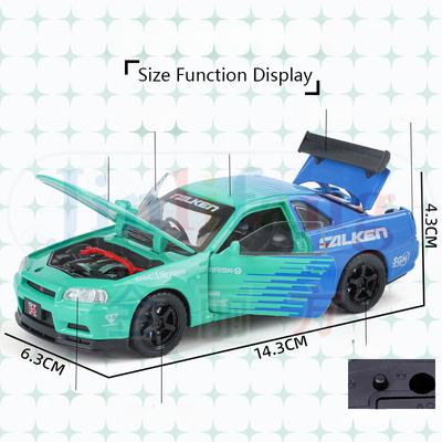Nowy 1:32 Nissan Skyline GTR R34 Metalowe Odlewy Ciśnieniowe i Zabawki Samochodzik Metalowy Model Samochodu Dźwięk i Światło Kolekcja Zabawka dla Dzieci Prezent