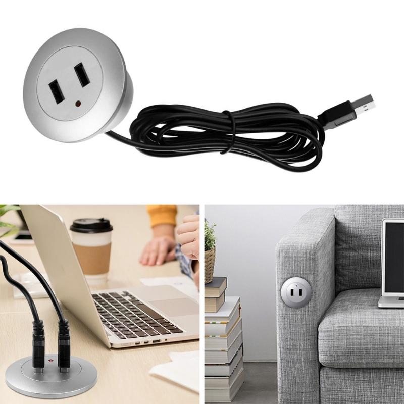 2 Port USB Desktop Embedded Charger For Mobile Phone USB Computer Desk Data Line Splitter Charging Adapter