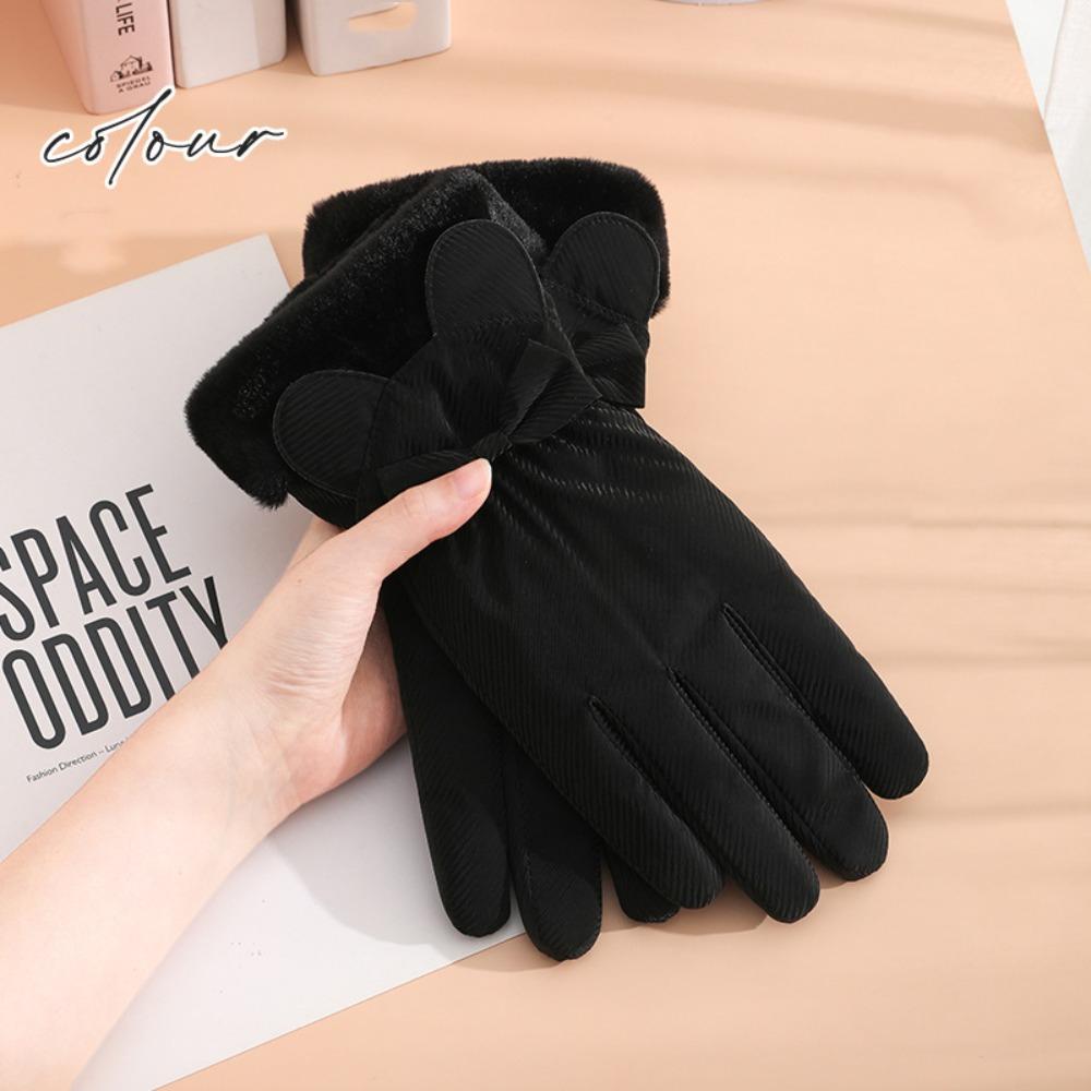 Bow Anti-cold Mittens Down Cotton Ears Finger Mittens Plush Thickened Gloves  Autumn