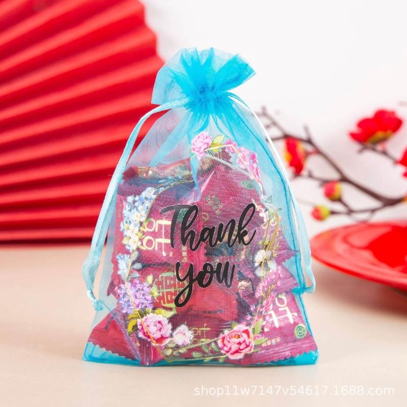 50Pieces Delicate Thankyou Gift Bag Jewelry Packaging Bag Chic Embroidery Mesh Bag Mesh Material for Birthdays Weddings