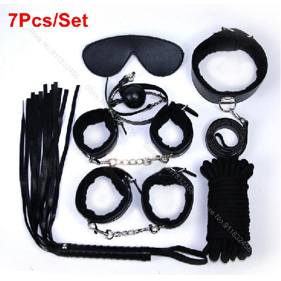 Beginner Friendly BDSM Bondage Set – 7 Pcs Cotton Rope Restraint Kit with Handcuffs Collar Gag Whip Couples Adult Play Toy
