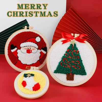 Weiches Garn Weihnachts-Punch-Needle-Stickset für Anfänger Weihnachtsbaum Weihnachtsdekorationen für Zuhause DIY Bastelsets