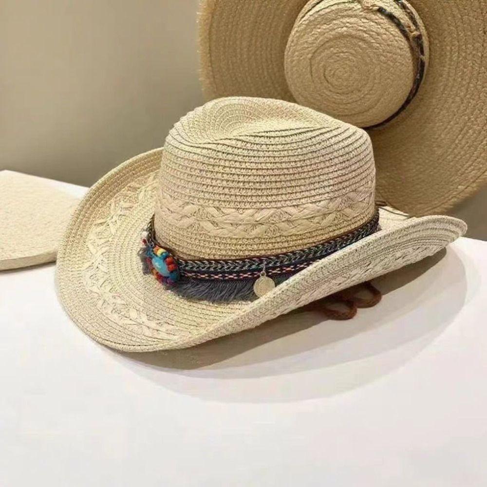 Woven Western Cowboy Hat Ethnic Style Panama Cap Fashion Summer Hat Fishing