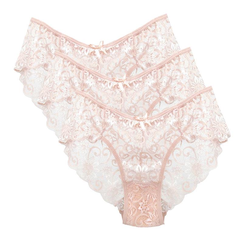 Womem Sexy Lace Panties Floral Hollow Soft Comfort Briefs Lingerie Underwear 3 Pieces
