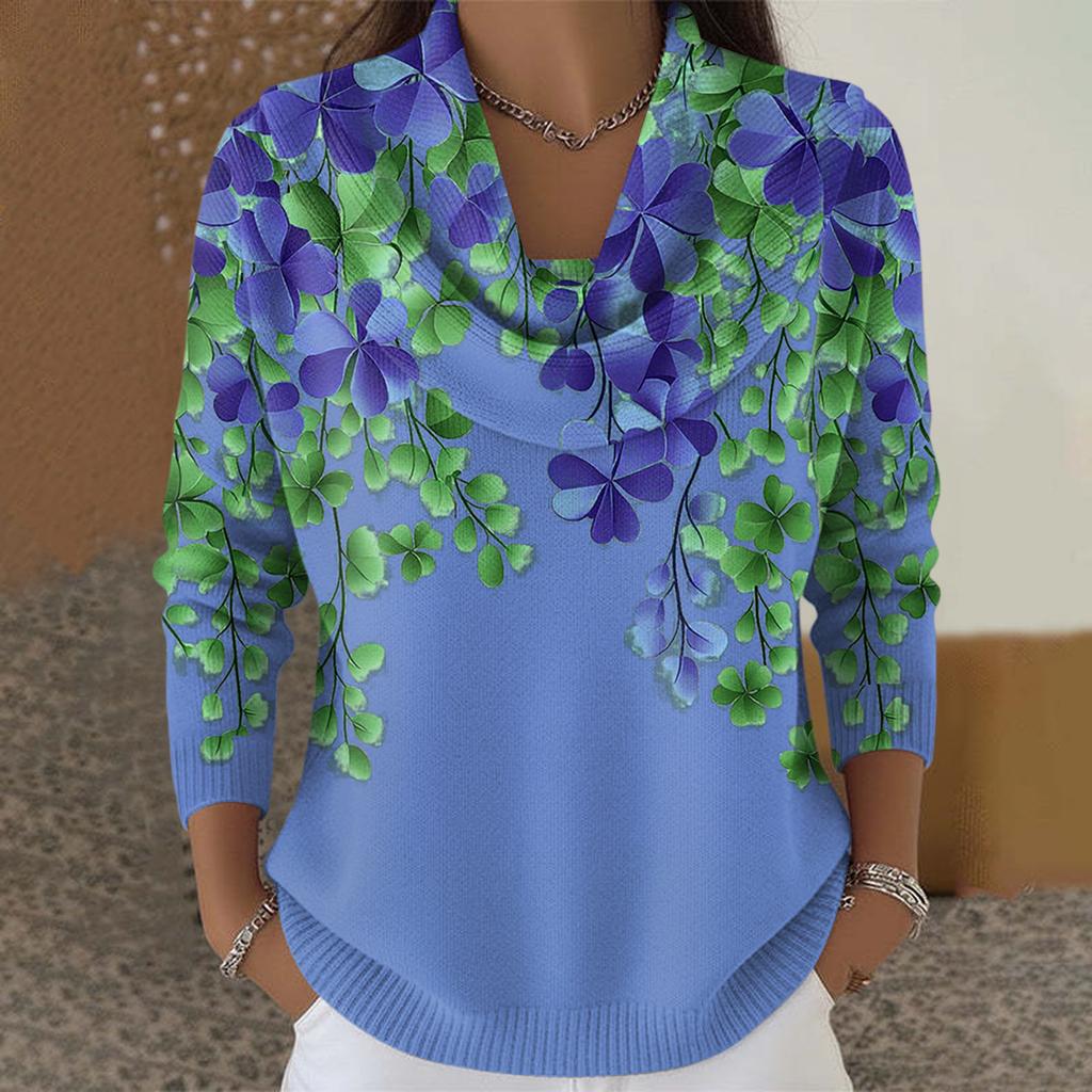 Dámský ležérní a módní svetr s dlouhým rukávem a potiskem, kulatým výstřihem