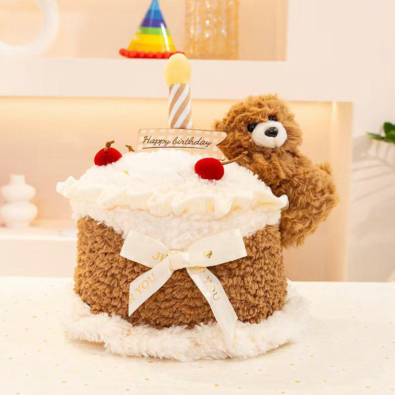 Nové plyšové hračky dortu s medvědem pro přátele, dárky k narozeninám pro dívky s polštáři, polštáře s hlavou medvěda, dekorace na aktivity