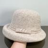 Korean Style Wool Felt Cloche Hat for Women - Retro Autumn/Winter Bow Fisherman's Hat