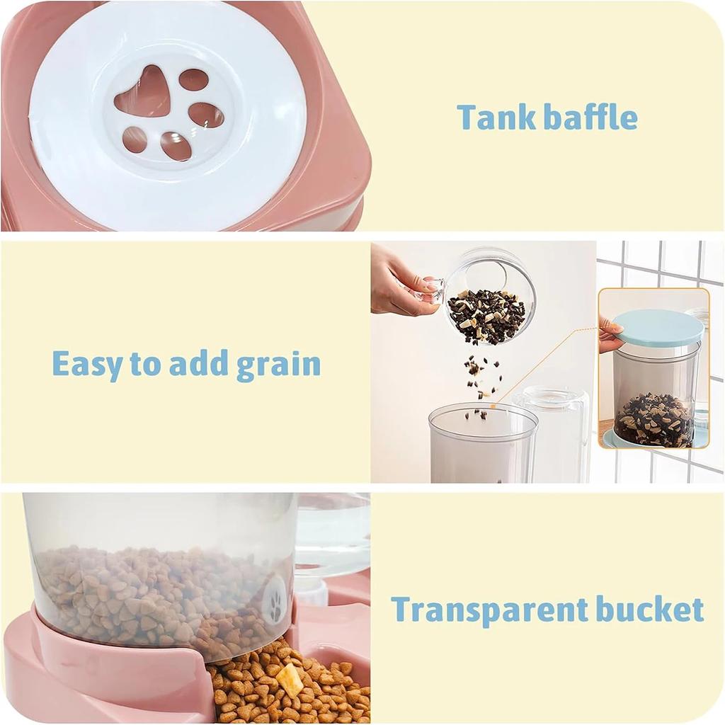 Cat Bowl Double Bowl Automatic Drinking and Feeding Dish for Water Bowl Cat Food Bowl Dog Bowl Set Feeding Device Pet Supplies