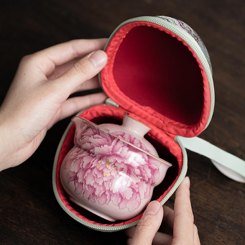 Handmade Pink Ru Kiln Tea Set Portable Ceramic Kung Fu Teacup Teapot Teaware Outdoor Travel Teaset Accessories Decoration Gift