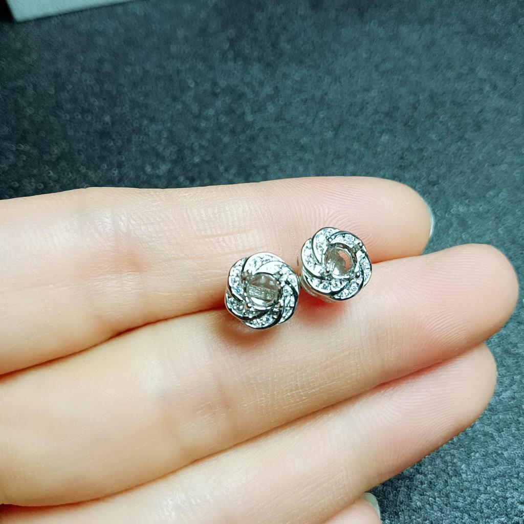 Round Prong Stud Earrings - S925 Silver, 18K White Gold & Rose Gold Plated, Empty Setting, 4/5/6mm