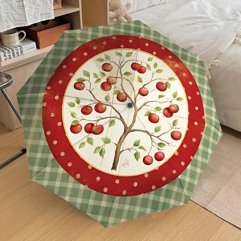 

1pc Apple Tree Decor Fashionable Automatic Opening/Closing Folding Umbrella with 8 Iron Bones, Plastic Handle yy251015076