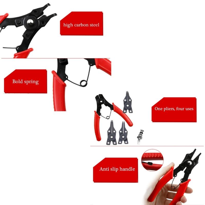 4 In 1 Snap Rings Pliers Plier Set Combination Retaining Clip Jewelry Circlip Pliers Internal External Rings Remover