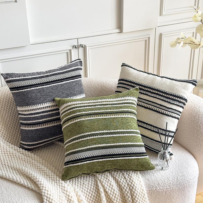 18x18 Zoll Boho Kissenbezüge Chenille Texturiert Gestreift 45x45cm Kissenbezug Sofakissenbezug für Wohnzimmer Heimdekoration