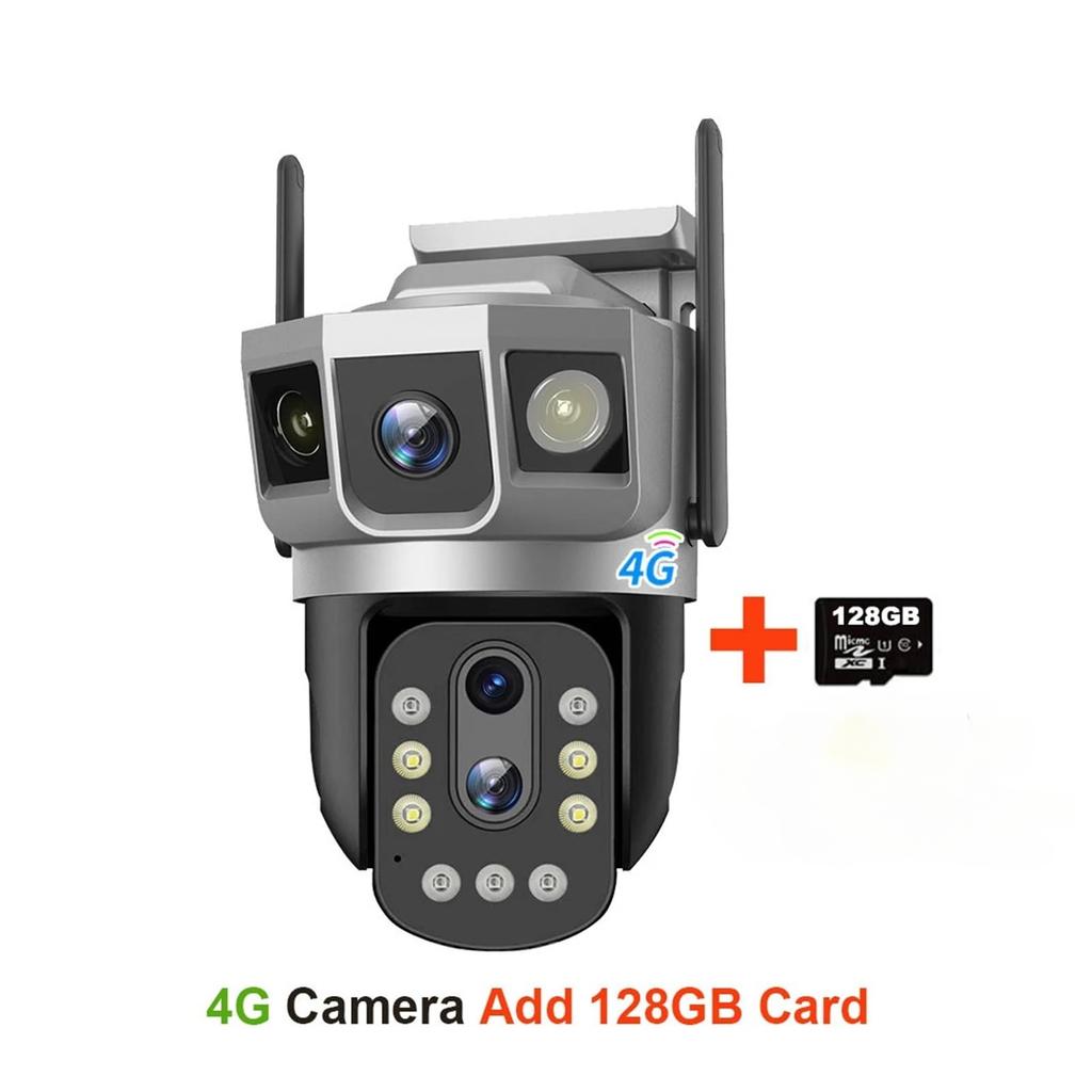 4G IP Camera with 4G Sim Card 12MP 6K Triple Screens Optical Zoom PTZ Motion Detect Color Night Vision Security Monitor EU Plug