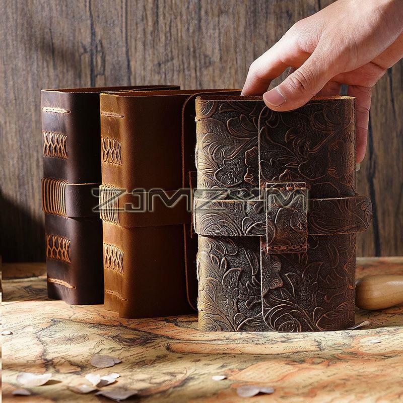 Leather Journal Lock Design Blank Kraft Paper 400 Pages DIY Diary Travel Notebook Handmade Sketchbook Retro Thick Book