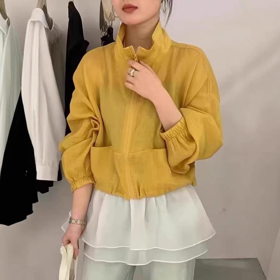 Women's Korean-Style Stand-Up Collar Zip Ramie Jacket - Spring/Summer 2025, Simple Versatile Casual Slimming Top