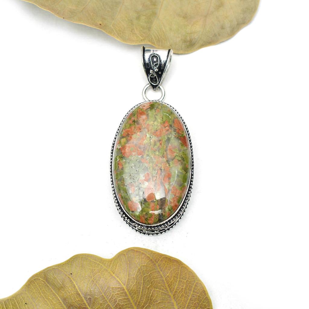 Unakite Gemstone Pendant : 925 Sterling Silver Handmade Jewelry Pendant