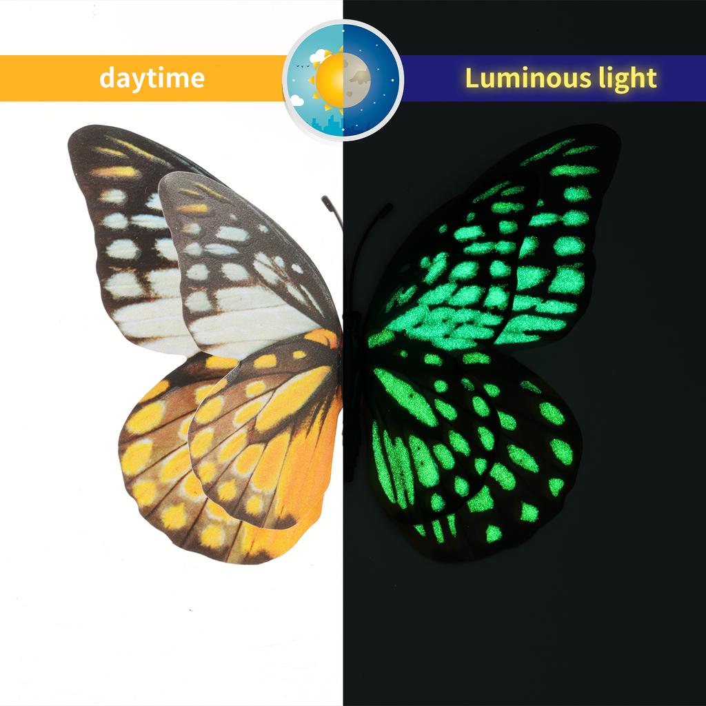 12 Pcs 3D Butterfly Wall Stickers Reusable Wall Sticker Waterproof Wall Sticker Decor Luminous Double-layer Butterfly Decoration