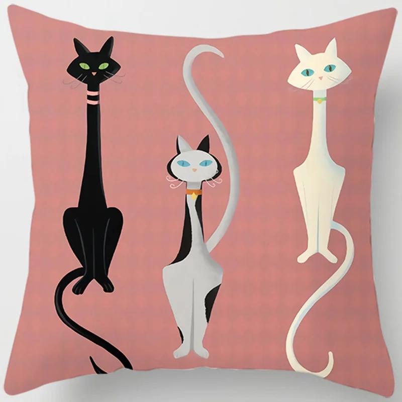 Cartoon Cat Throw Pillow Cover With Short Plush Print For Living Room Sofa Decoration Cushion Cover Pillow Covers Decorative