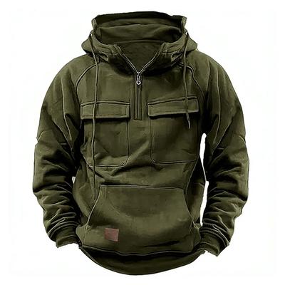 Half Zipper Men's Tactical Hoodies Solid Military Sweatshirts Multi Pockets Male Hooded Jackets Thick Outdoor Polar