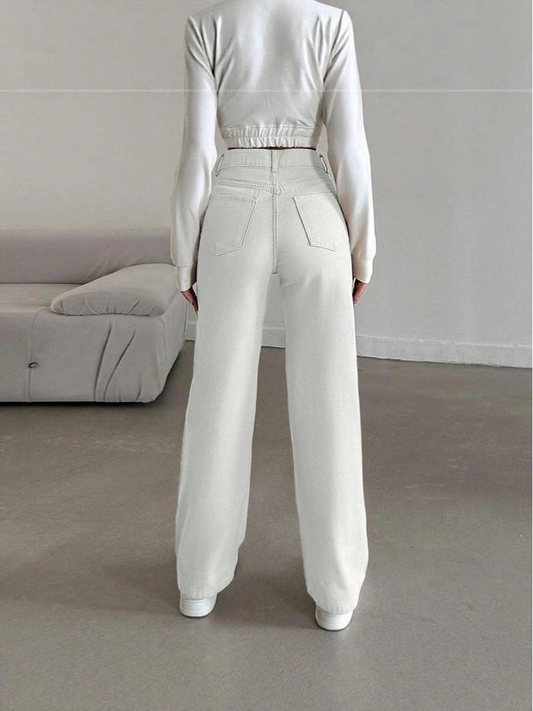 Extra lange europäische Wide-Leg Jeans für Damen - Elastisch, Schlankmachender Schnitt, Toller Fall, Weiß, Ideal für große Frauen, Neu für Frühling & Herbst.