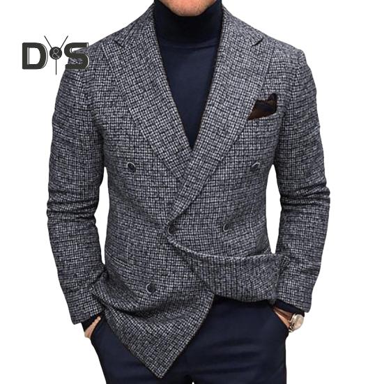 

Чоловічий костюм, пальто, однобортний піджак із довгим рукавом і лацканами з кишенями, тонкий діловий робочий одяг XL сірий