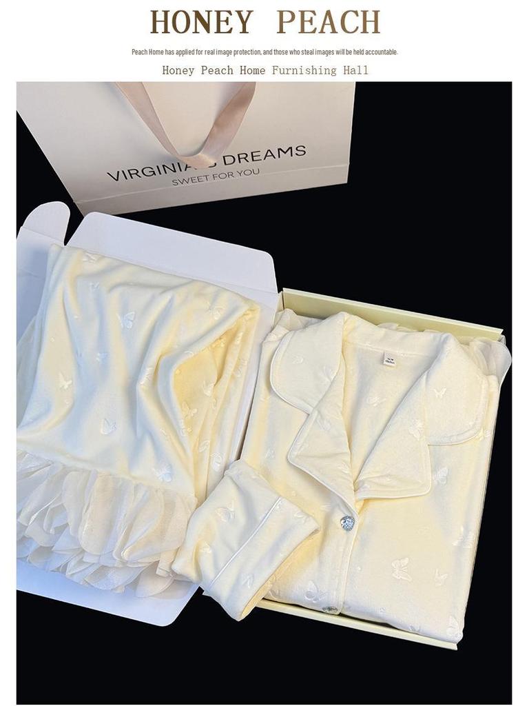 Women's Luxury Sea Island Velvet Pajamas: Soft, Warm Butterfly Design for Autumn and Winter