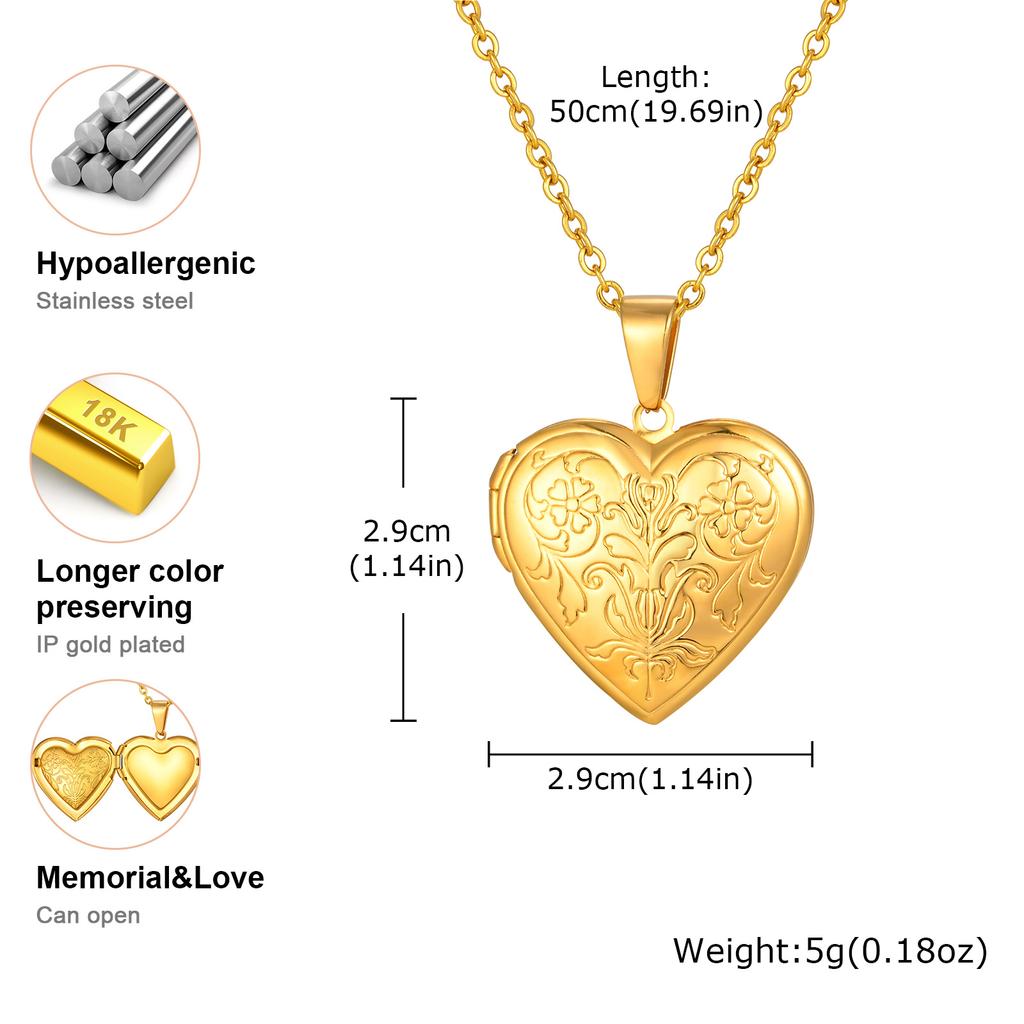 Photos Customize Stainless Steel Pendant Necklace for Women, Gold Plated Heart Photo Locket Openable Necklace Jewelry Gift