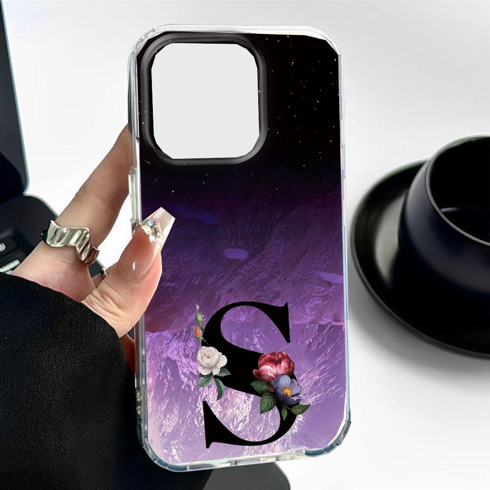 

for iphone 16 Plus 12 13 Pro Max Women Girls Cover Fundas Shockproof Bumper Back Flower Pattern Artistic Black Letter Phone Case iPhone 11
