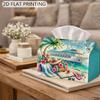 2D Flat, 1pc Napkin Box - Summer Beach Cruise Printed Tissue Box - Fashion Home Accessory, Tissue Dispenser - Suitable for Desktop, Bathroom, Tabletop