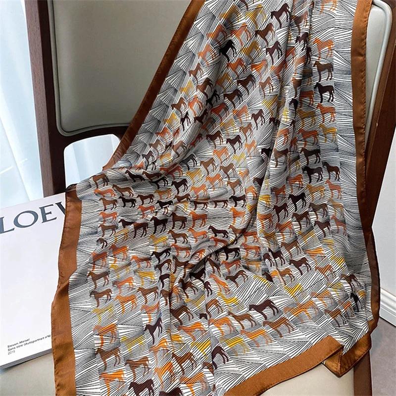 2024 New 70*70cm Silk Satin Hair Scarf Women Handkerchief Printed Female Square Head Bandana Small Neck Muffler Hijab Lady Girl