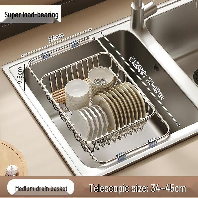 Stainless Steel Telescopic Dish Drying Rack and Sink Vegetable Washer